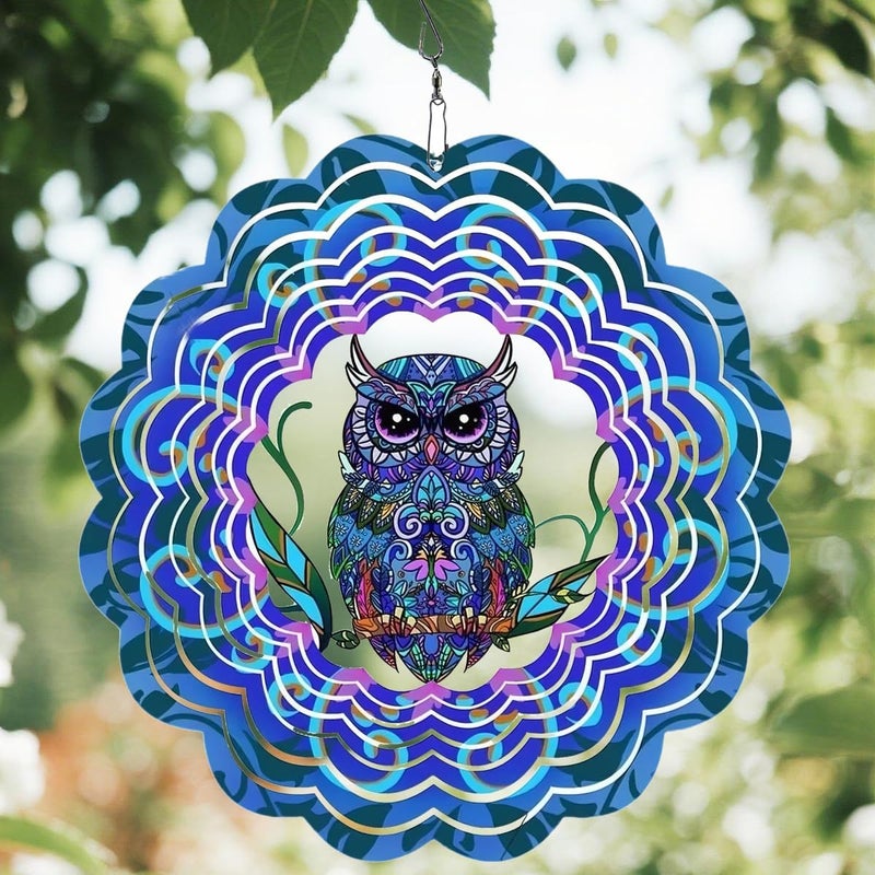 YTAONS 12 in Wind Spinners Outdoor, Hanging Spinners 3D Stainless Steel Wind Sculpture for Garden Yard Art Decoration Christmas Birthday Gift for Women Mom Wife Grandma (Owl) - Image 1